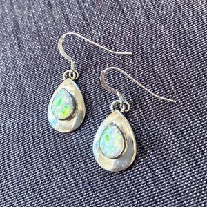 White Opal Drop Earnings in Sterling Silver